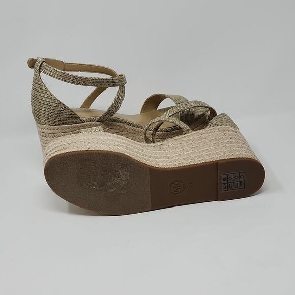 Michael Kors Metallic Gold Serena Espadrilles Platform Wedge Sandals Size 9 - Picture 5 of 7